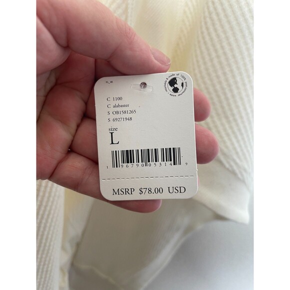 Free People Large Santa Clara Thermal Top Alabaster Ivory Waffle Knit V-Neck NWT - Picture 12 of 16